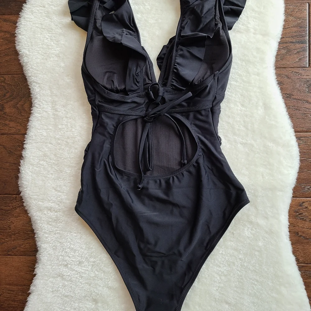 NWT Black Ruffle One Piece Cupshe Swim Suit - Picture 6 of 11